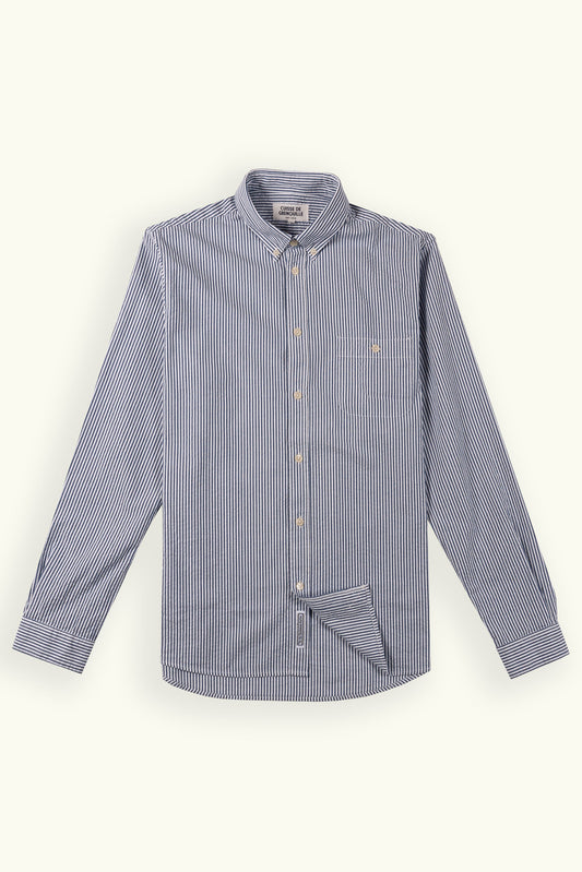 CHEMISE SEVERIN SEERSUCKER RAYÉE NAVY BLANC