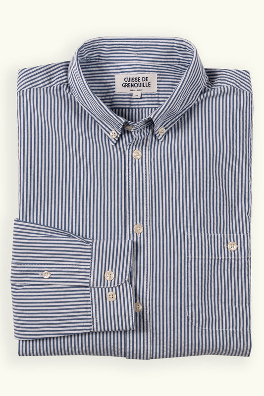 CHEMISE SEVERIN SEERSUCKER RAYÉE NAVY BLANC