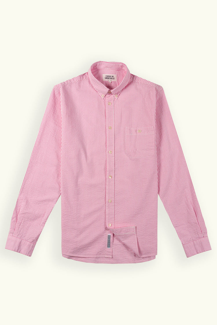 CHEMISE SEVERIN SEERSUCKER RAYÉE ROSE BLANC