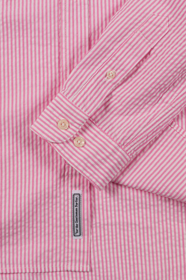 CHEMISE SEVERIN SEERSUCKER RAYÉE ROSE BLANC