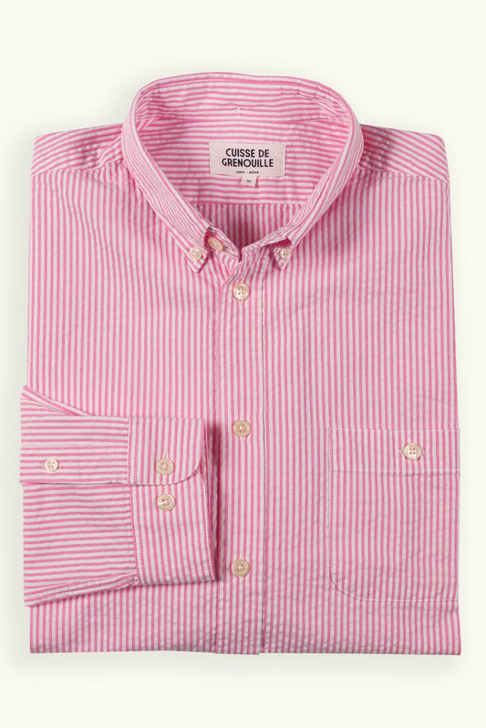 CHEMISE SEVERIN SEERSUCKER RAYÉE ROSE BLANC