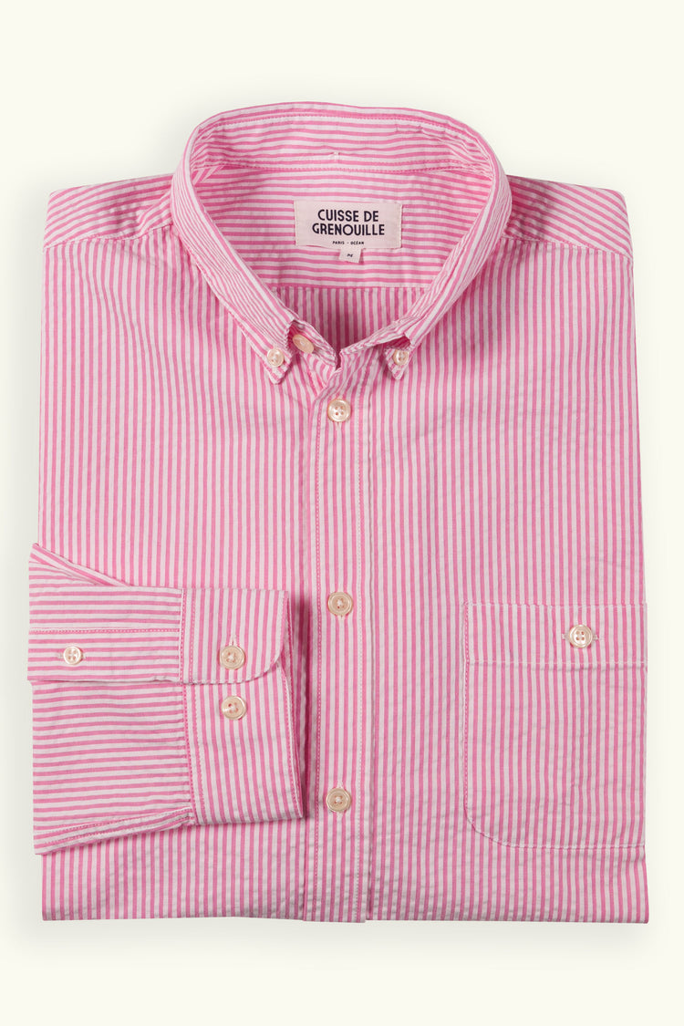 CHEMISE SEVERIN SEERSUCKER RAYÉE ROSE BLANC