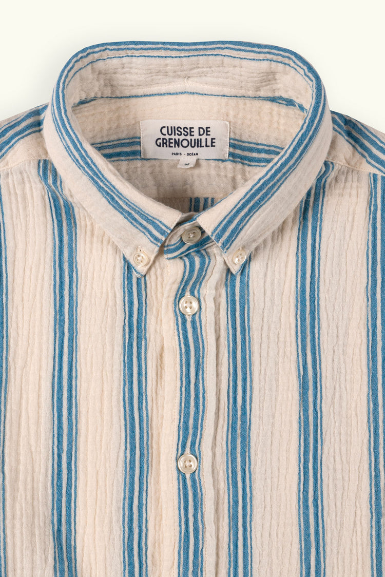 CHEMISE BUTTON DOWN EN GAZE DE COTON BLANC BLEU