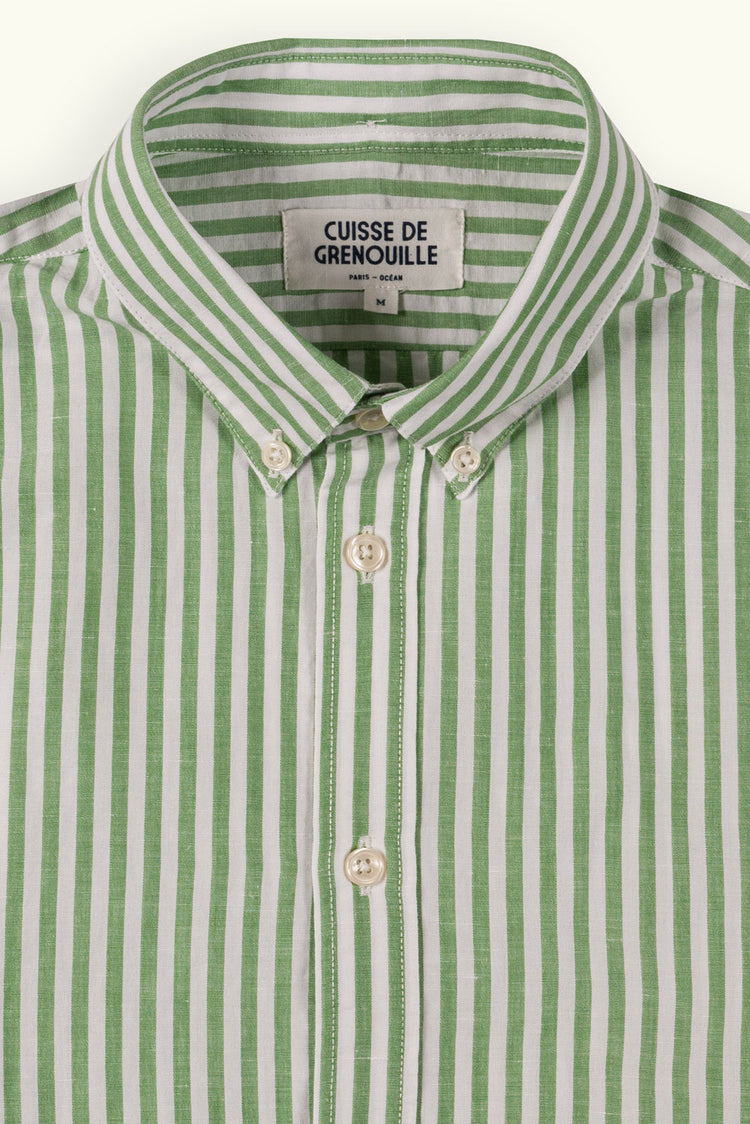 CHEMISE COTON LIN RAYÉE VERT BLANC