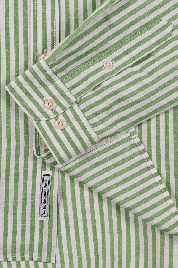 CHEMISE COTON LIN RAYÉE VERT BLANC